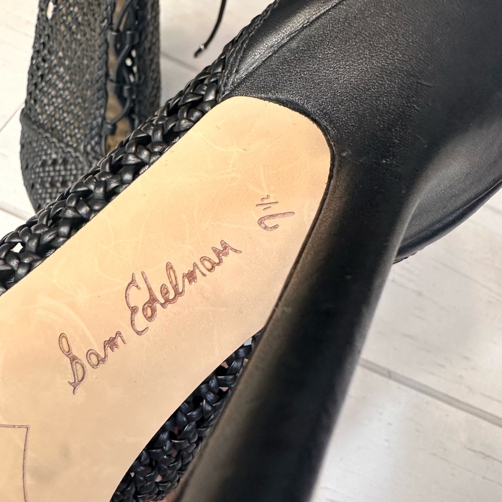 Sam Edelman Black Woven Lace-Up Heels - Picture 7 of 8